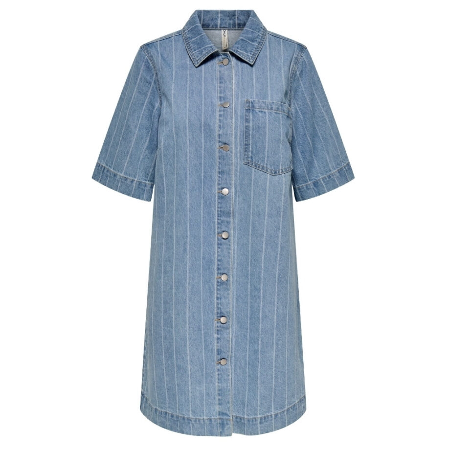 Blå Only Dame Kjole Onlasta Light Blue Denim Stripe - Only Kjoler  - 5715723059475