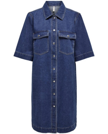 Blå Only Dame Kjole Onlbelle Dark Blue Denim - Only Kjoler  - 5715515710263