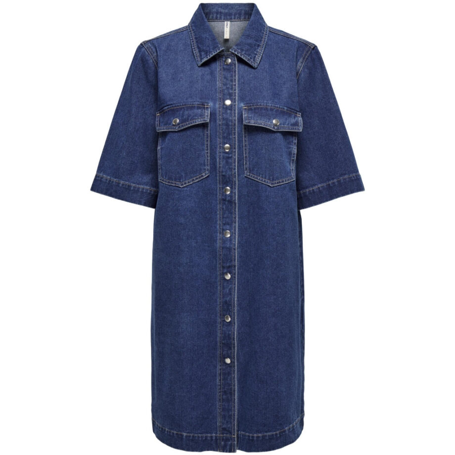 Blå Only Dame Kjole Onlbelle Dark Blue Denim - Only Kjoler  - 5715515710263