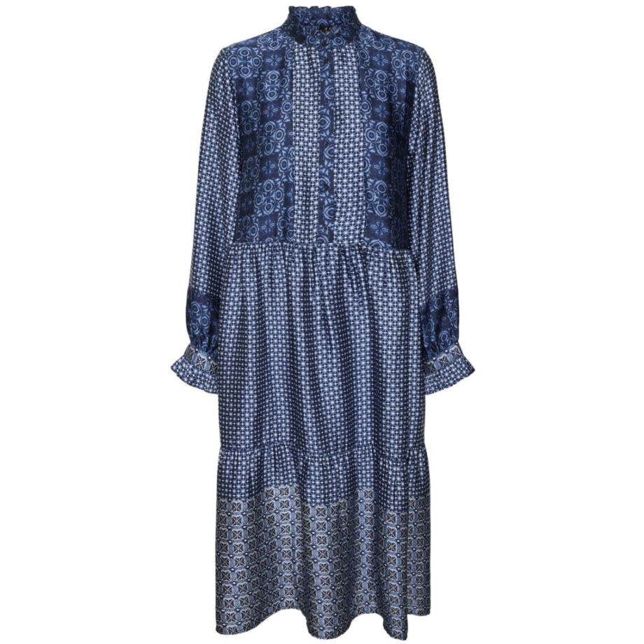 Hvid Vero Moda Dame Kjole Vmlevi Snow White Dark Blue Palma - Vero Moda Kjoler