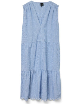 Hvid Vero Moda Dame Kjole Vmnika Cashmere Blue Bright White - Vero Moda Kjoler  - 5715720004096