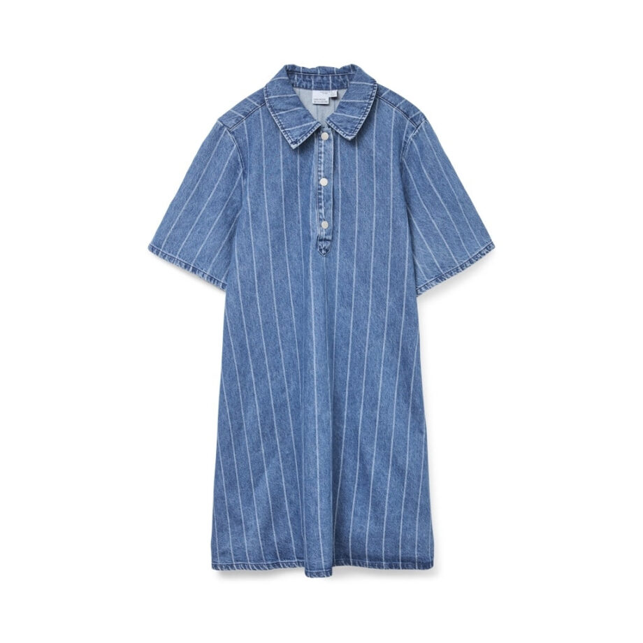 Hvid Vero Moda Dame Kjole Vmocean Medium Blue Denim Stripes White - Vero Moda Kjoler  - 5715715481963